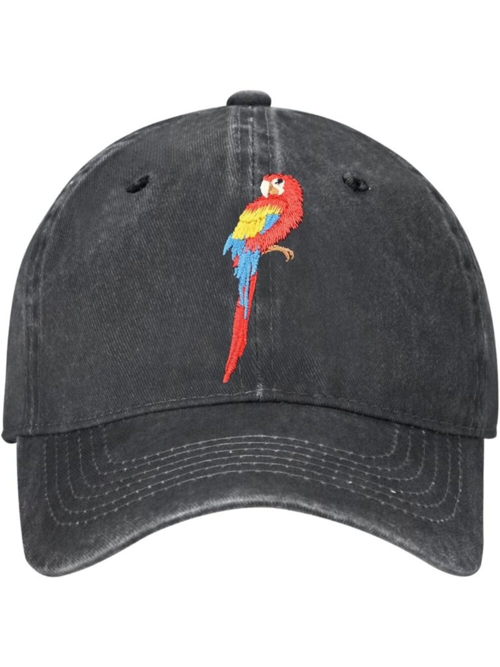 Unisax Black Parrot Embroidered Vintage Adjustable Washed Distressed Baseball Ha